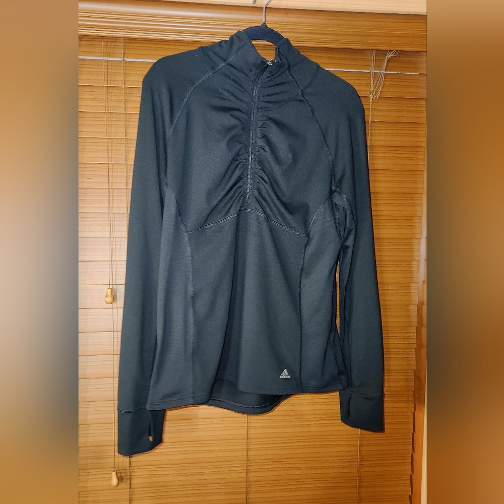⭐️adidas Climalite Black Ruched Half Zip Pullover Jacket Women's Large Athletic